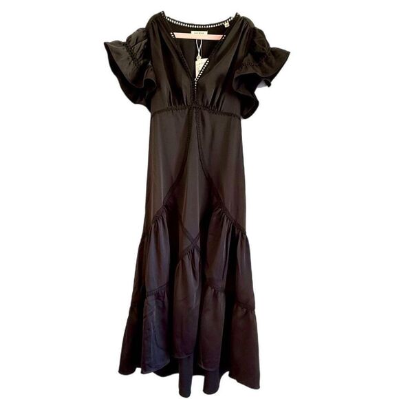 NWT Max Studio Flutter Sleeve Satin Midi Dress in Black. Size XS - Picture 4 of 14